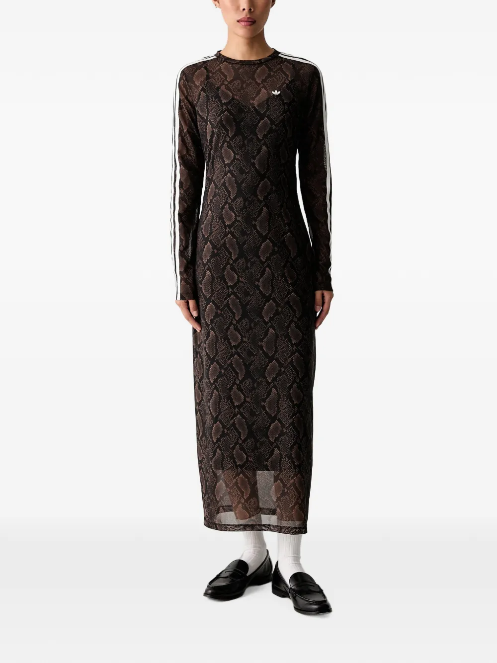 adidas snake-print long-sleeve maxi dress - Marrone