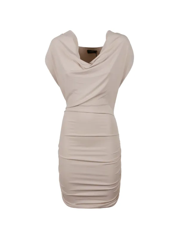 WARDROBE.NYC Draped Cowl-neck Mini Dress in Neutrals