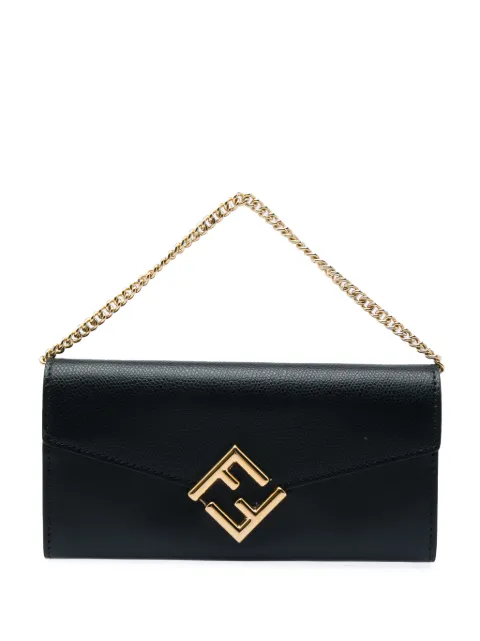 Fendi Pre-Owned 2010-2026 Smooth and Grained Calfskin Vitello King Cruise FF Diamonds Continental Envelope Wallet On Chain crossbody bag