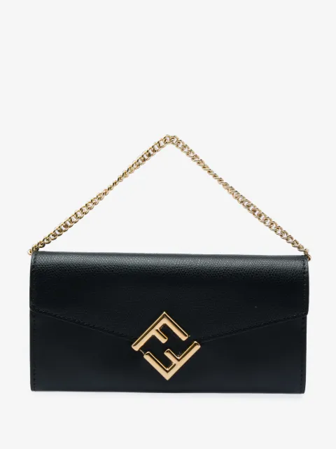 Fendi Pre-Owned 2010-2026 Smooth and Grained Calfskin Vitello King Cruise FF Diamonds Continental Envelope Wallet On Chain crossbody bag