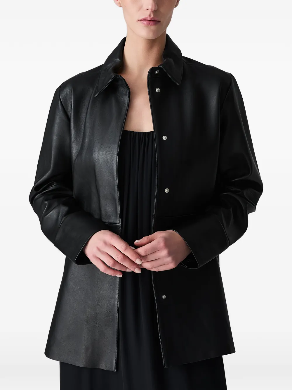 Vera Wang Lago leren jack met drukdetail Zwart