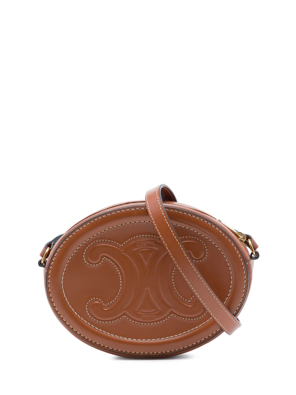 Celine Pre-Owned 2021 Small Calfskin Cuir Triomphe Oval crossbody bag - Marrone