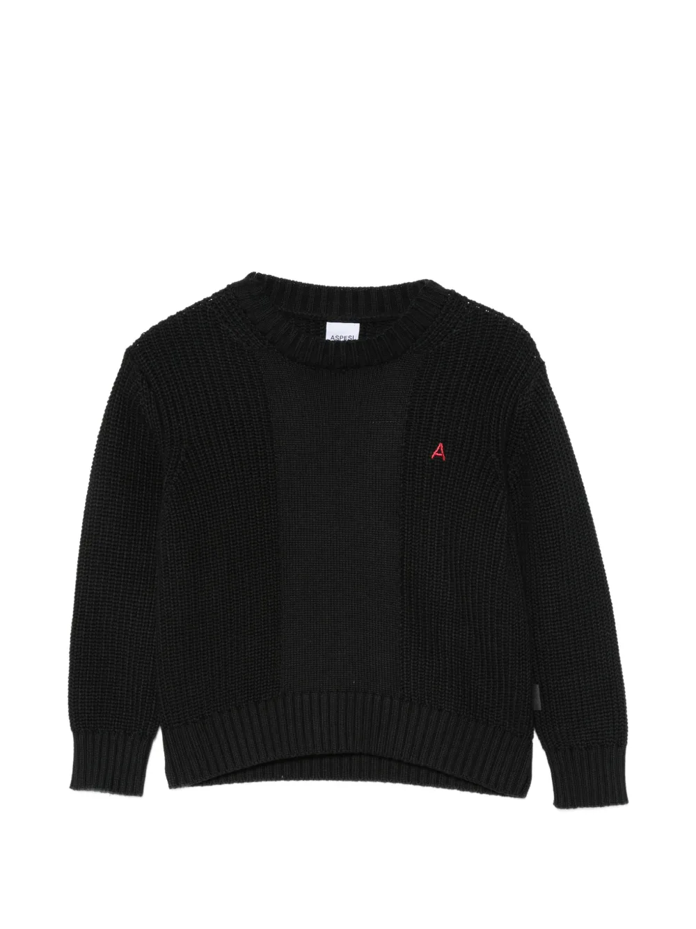Aspesi Kids logo-embroidered ribbed-knit sweater - Nero