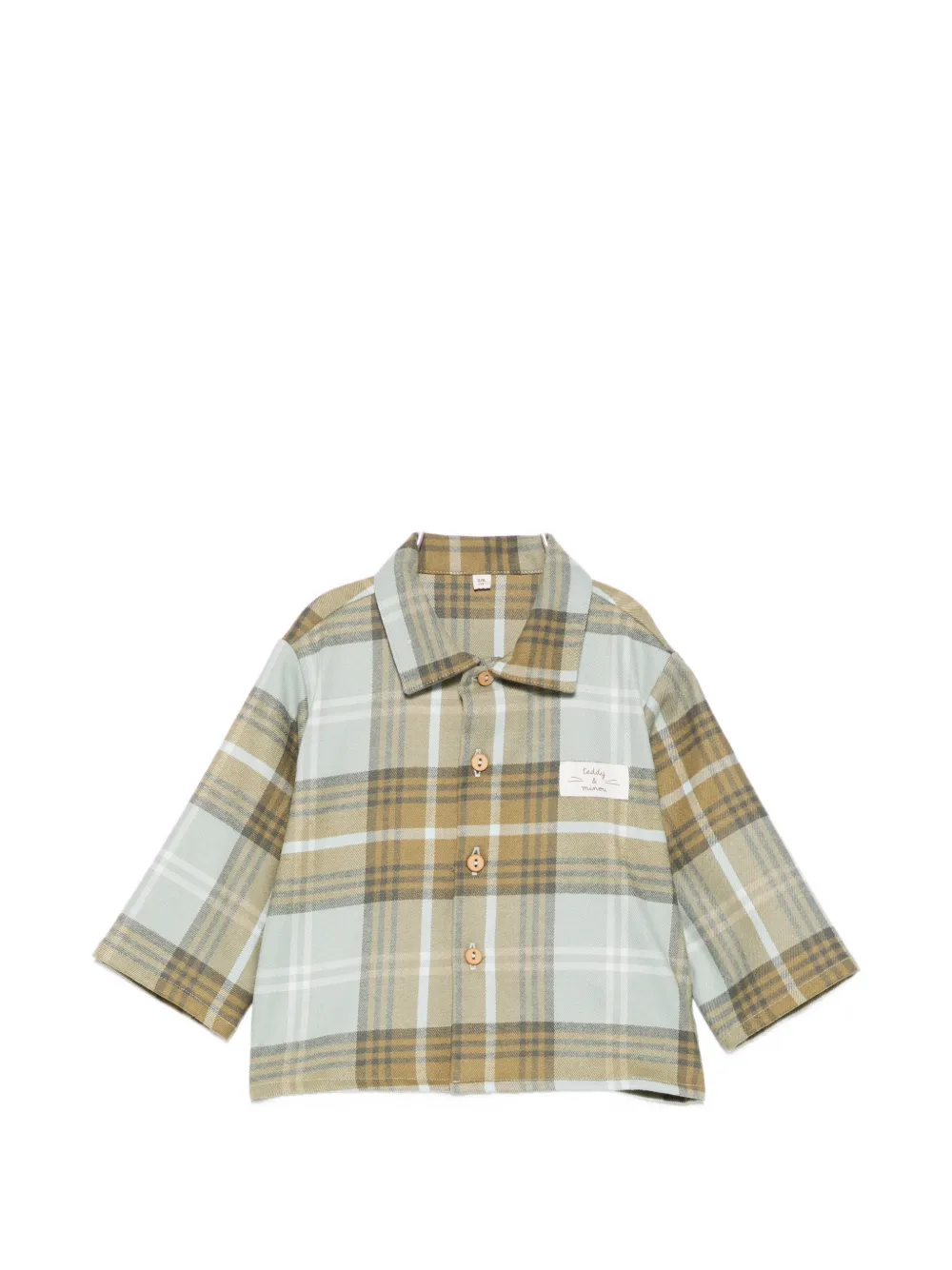 TEDDY & MINOU check-pattern logo-patch shirt - Blau