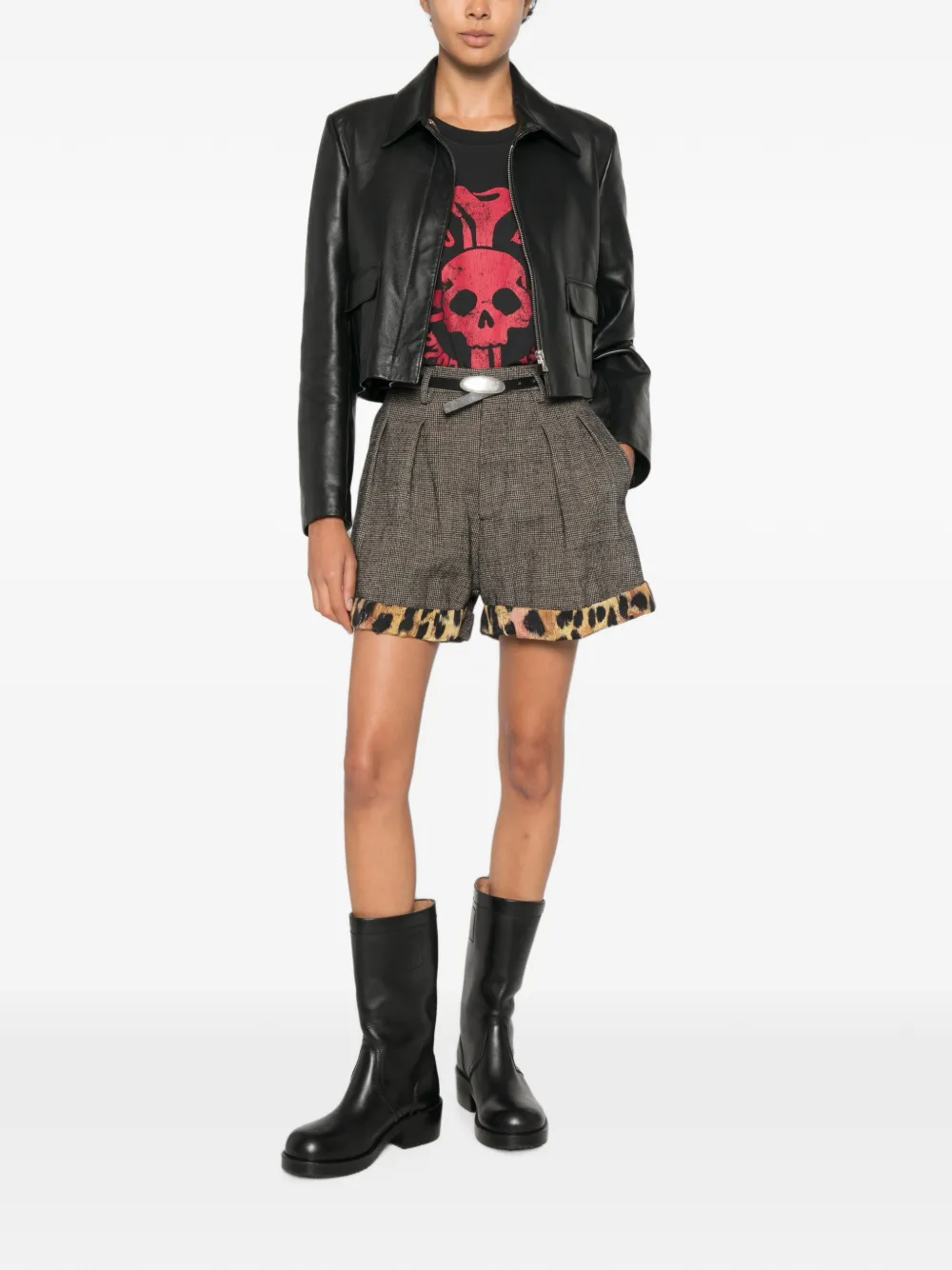 R13 Shorts met luipaardprint en pied-de-poule print Bruin