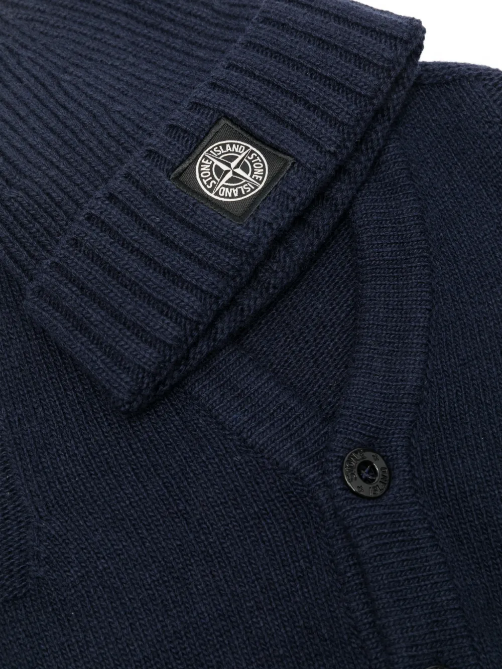 Stone Island Junior Ribgebreid vest met logopatch Blauw