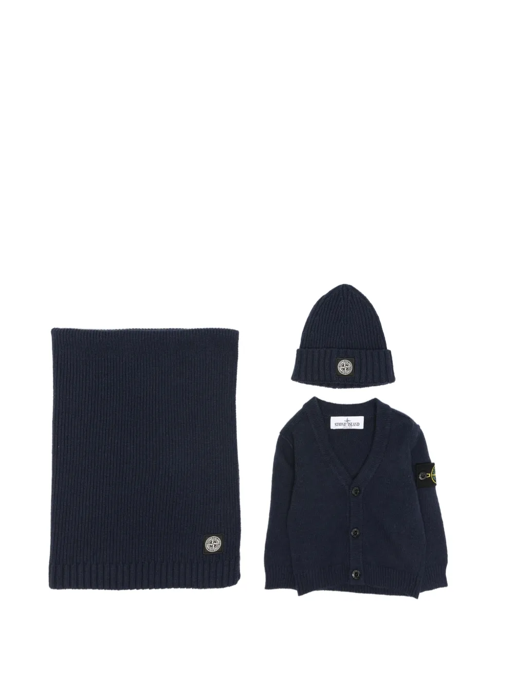 Stone Island Junior logo-patch ribbed-knit cardigan set - Blu
