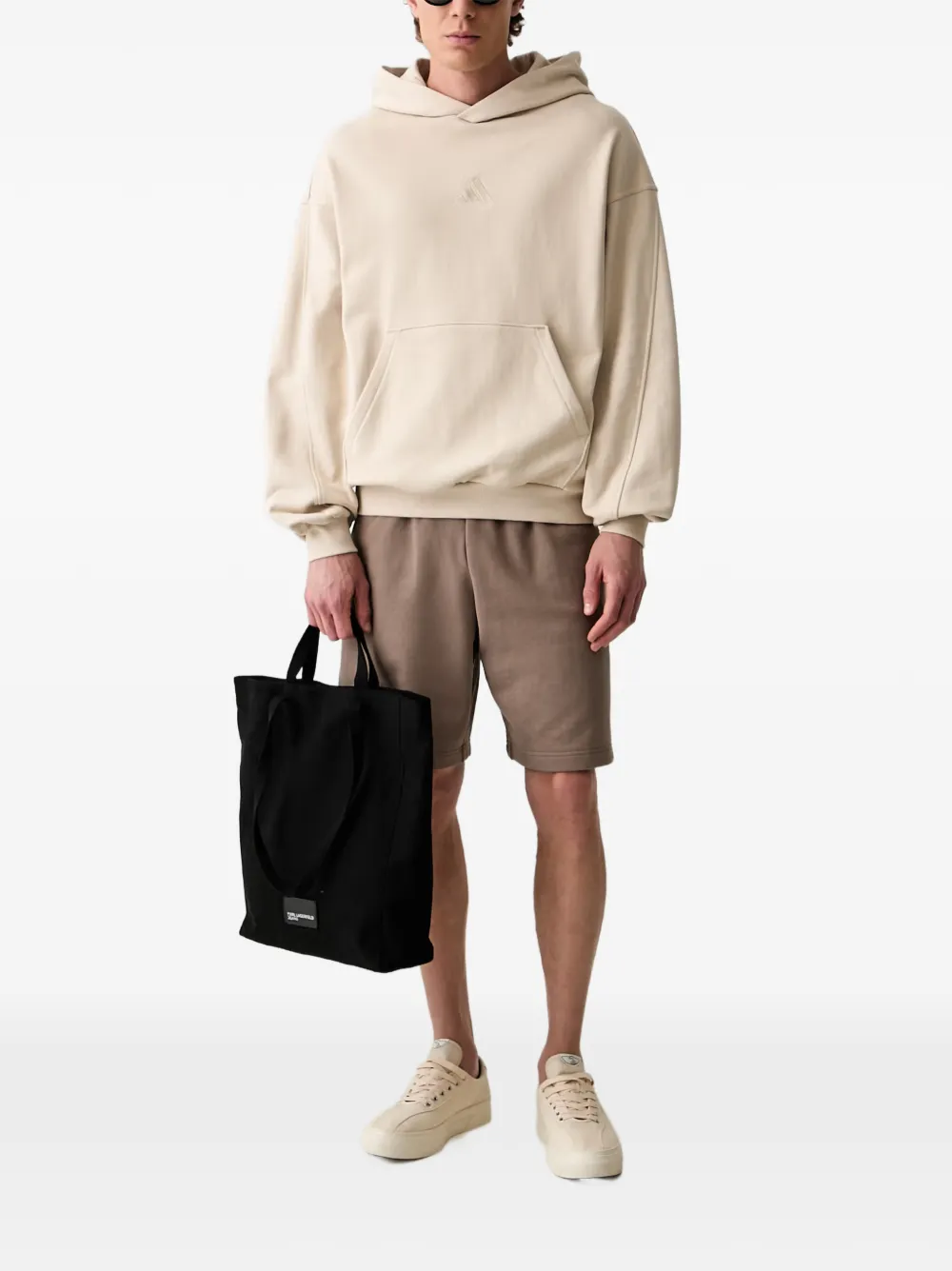 adidas logo-embroidered hoodie Beige