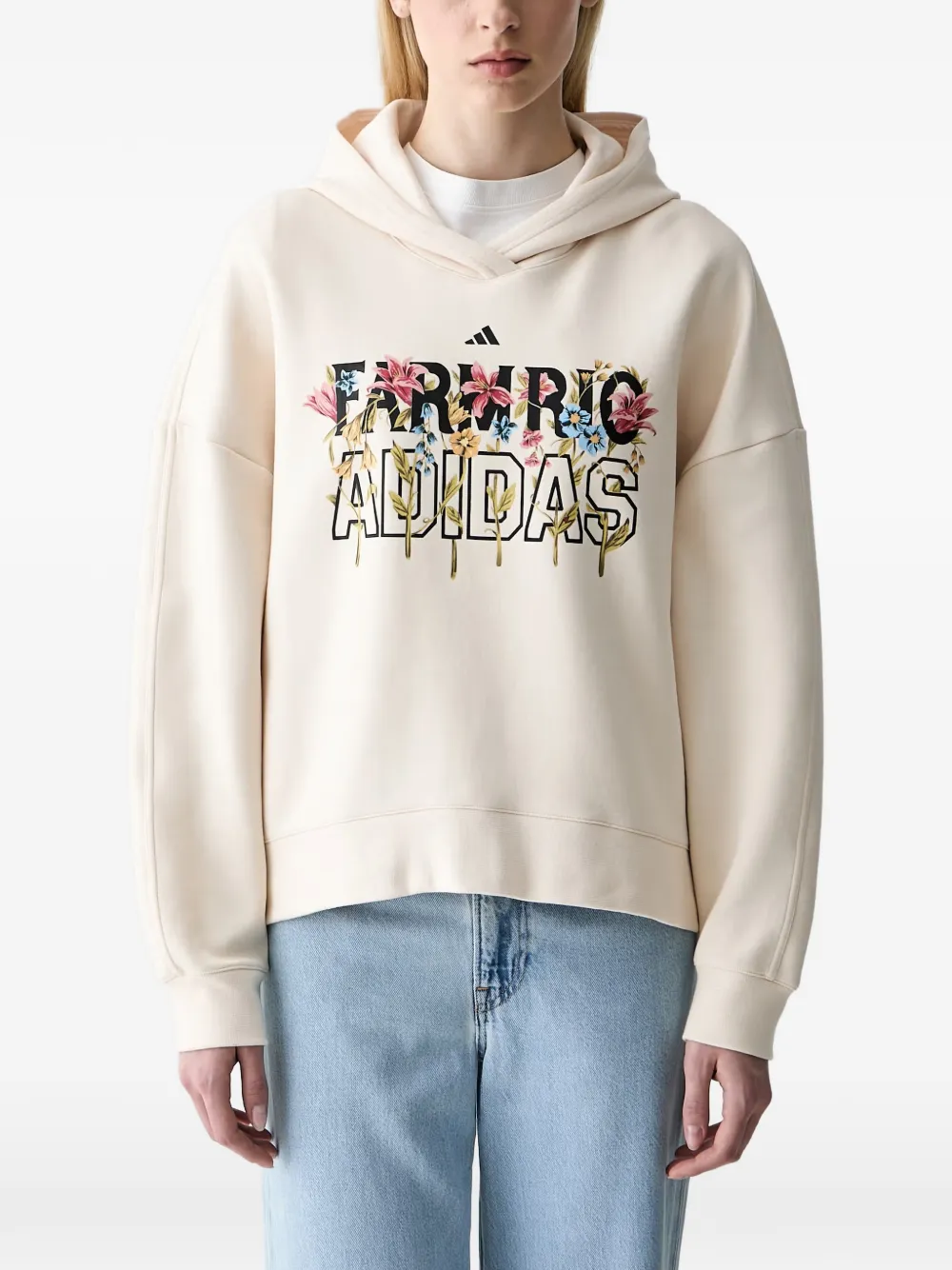adidas x Farm Rio floral-print logo-print hoodie Beige