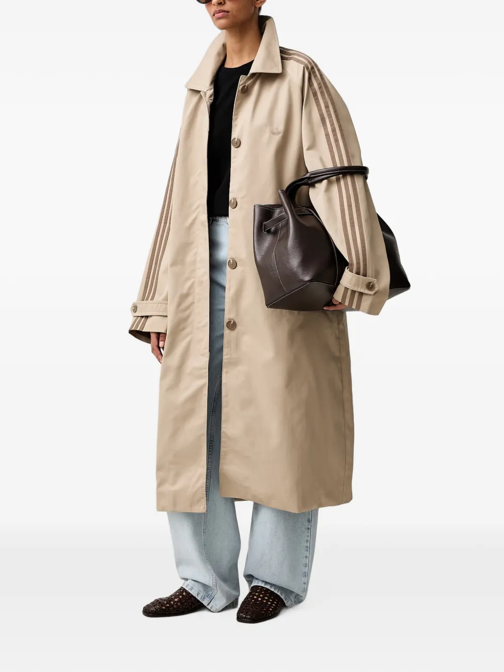 adidas Mac 3-Stripes logo-embroidered trench coat Beige