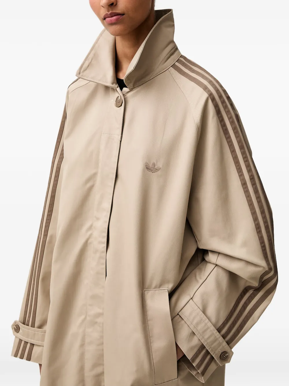 adidas Mac 3-Stripes logo-embroidered trench coat Beige