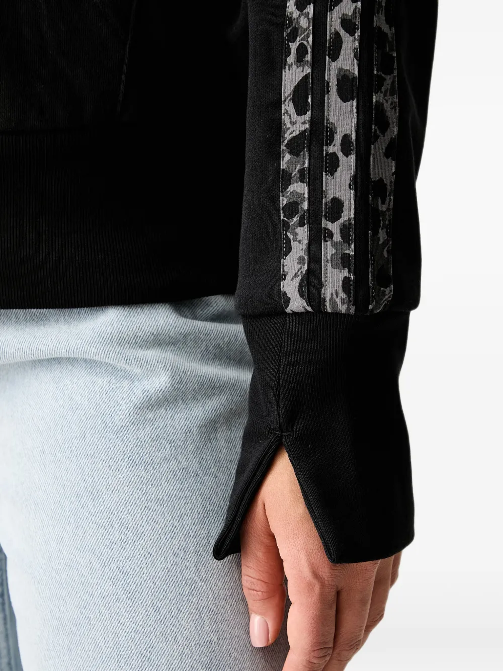 adidas leopard-print-stripe hoodie Zwart