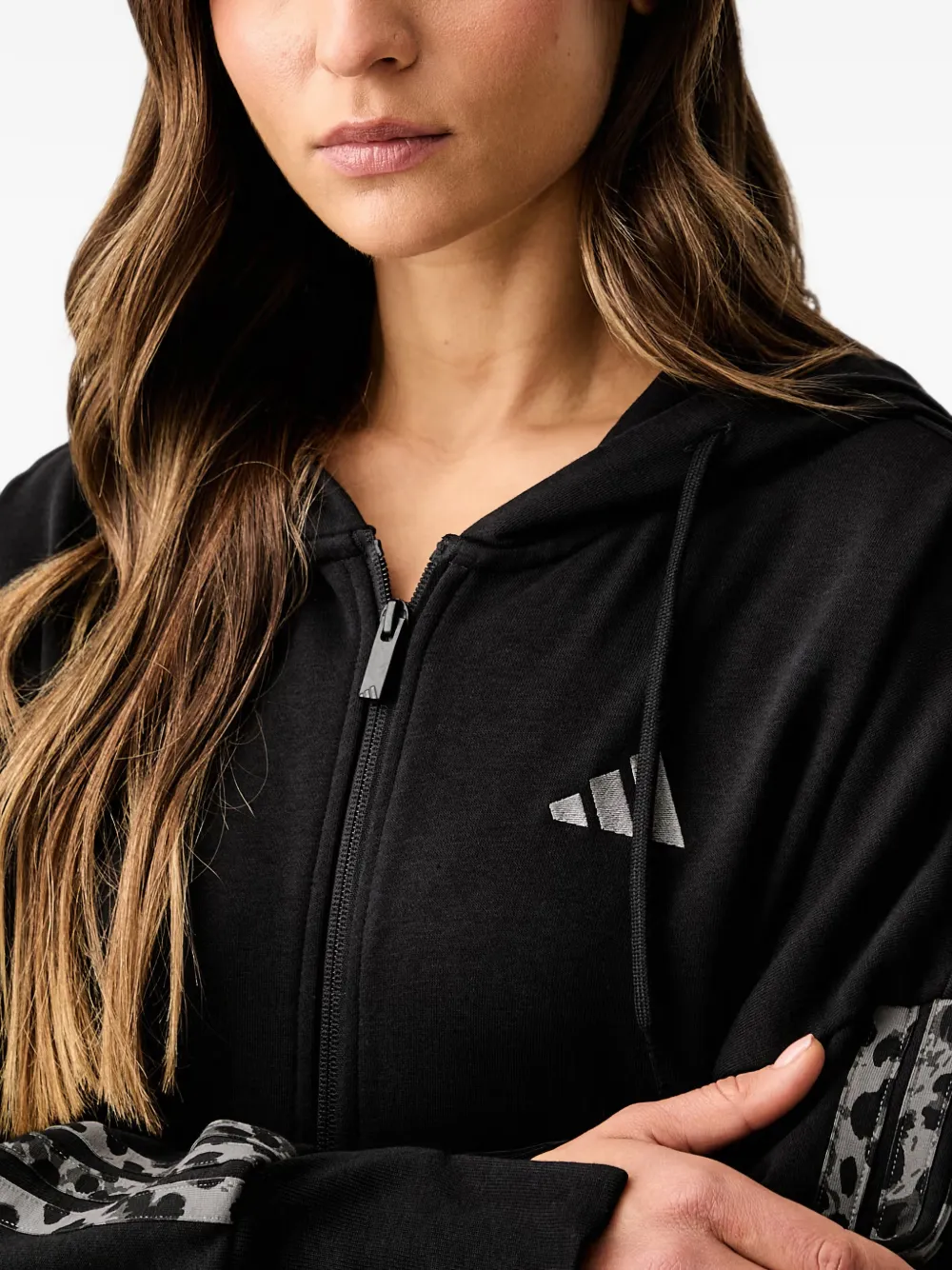 adidas leopard-print-stripe hoodie Zwart