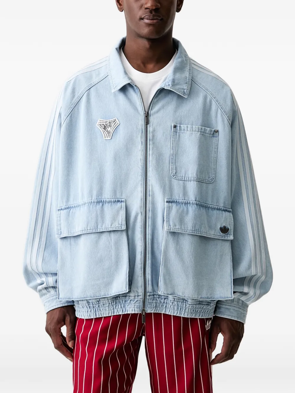 adidas logo-print panelled denim jacket Blauw