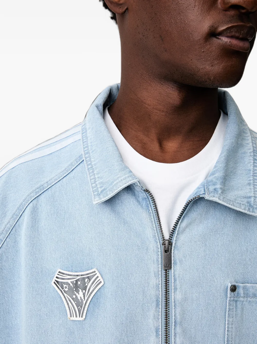 adidas logo-print panelled denim jacket Blauw