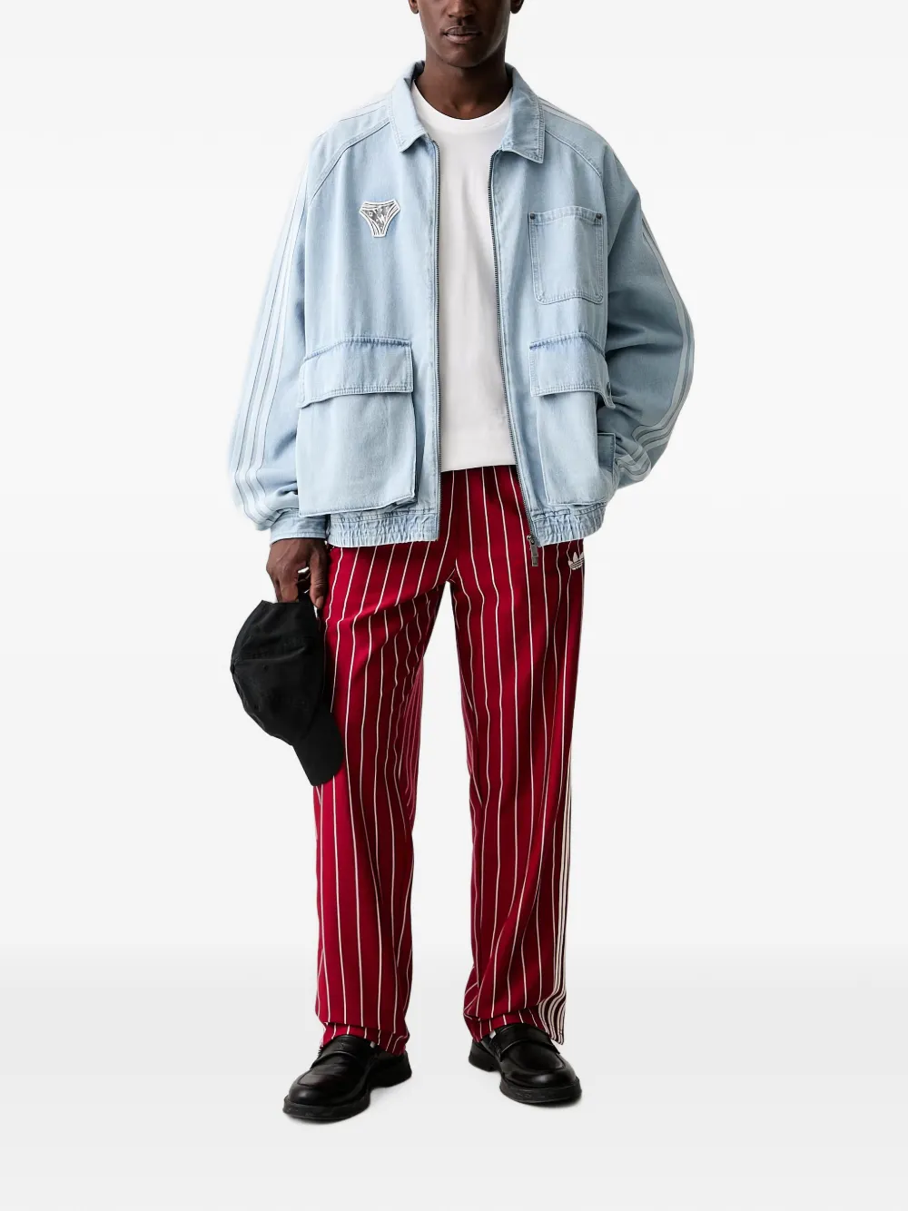 adidas logo-print panelled denim jacket Blauw