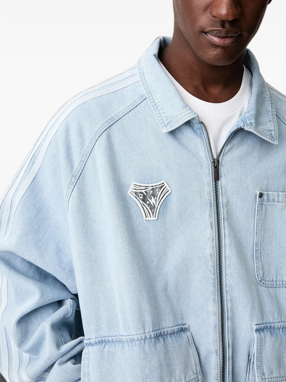 adidas logo-print panelled denim jacket Blauw