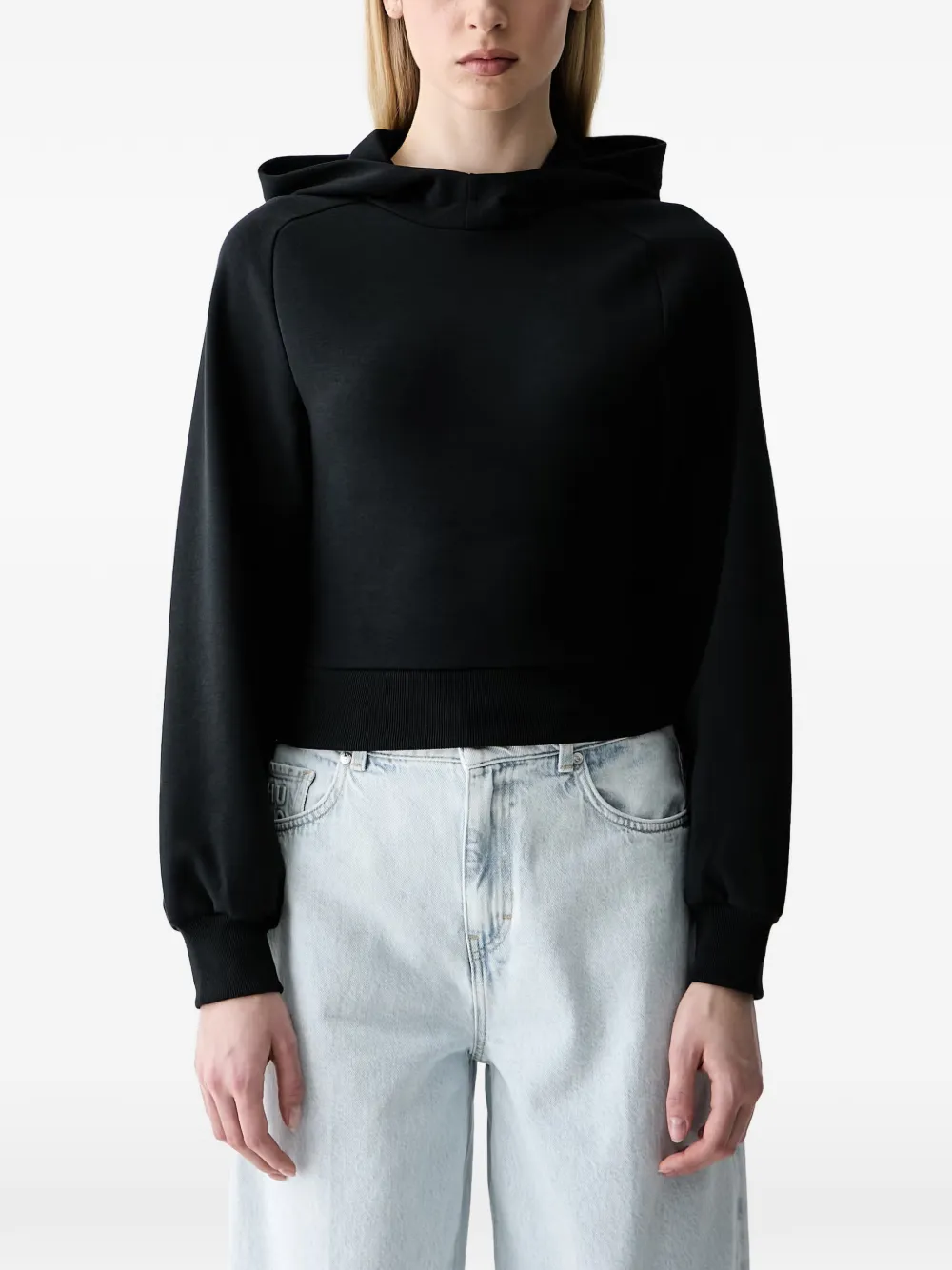 adidas logo-patch raglan-sleeve hoodie Zwart