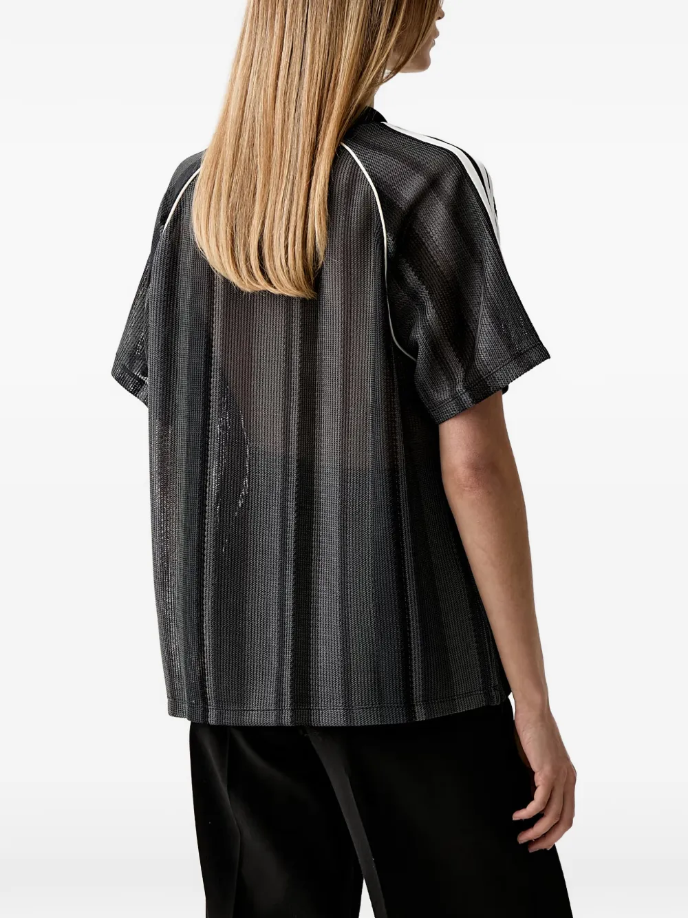 adidas logo-embroidered mesh T-shirt Zwart