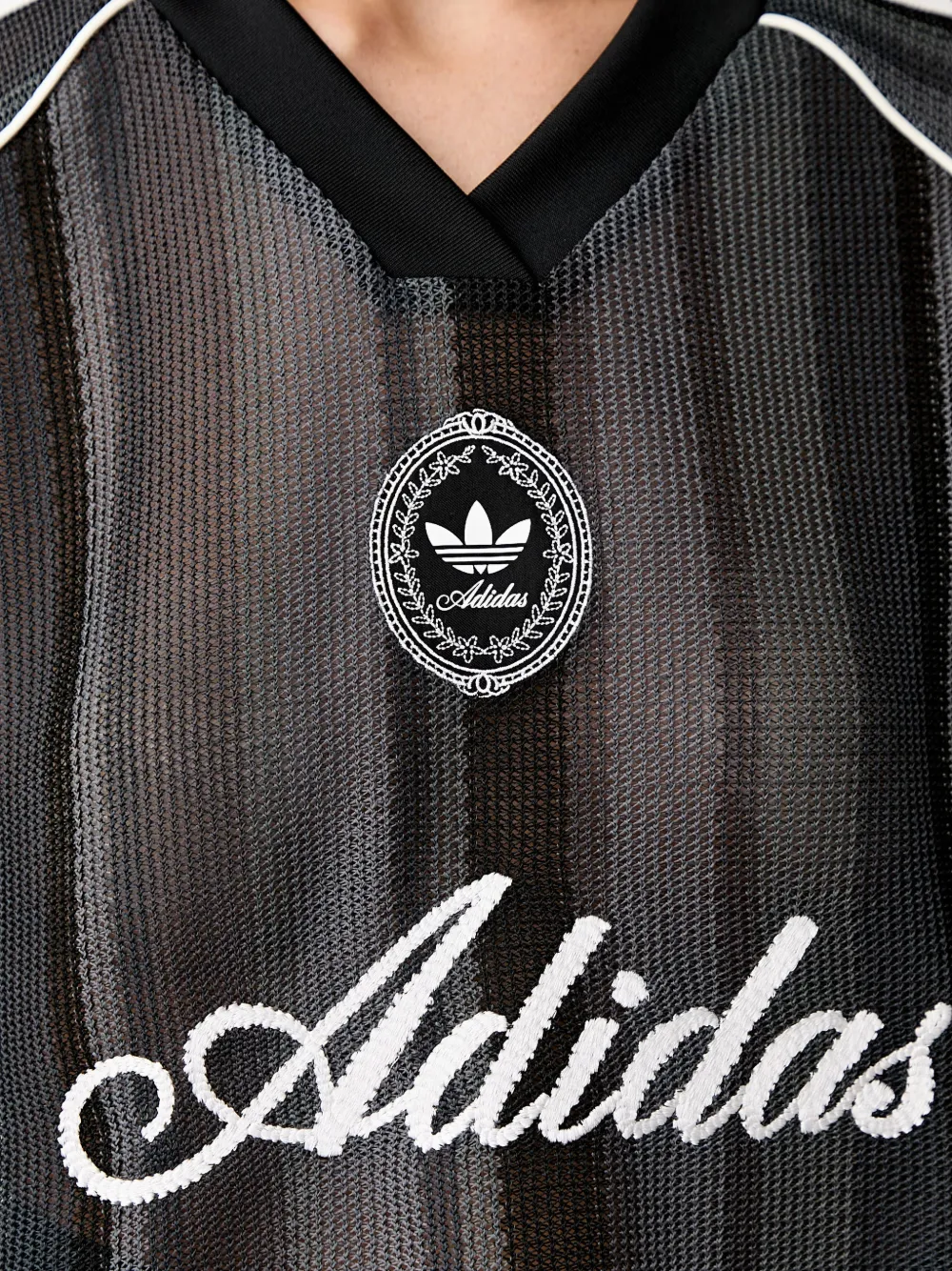 adidas logo-embroidered mesh T-shirt Zwart