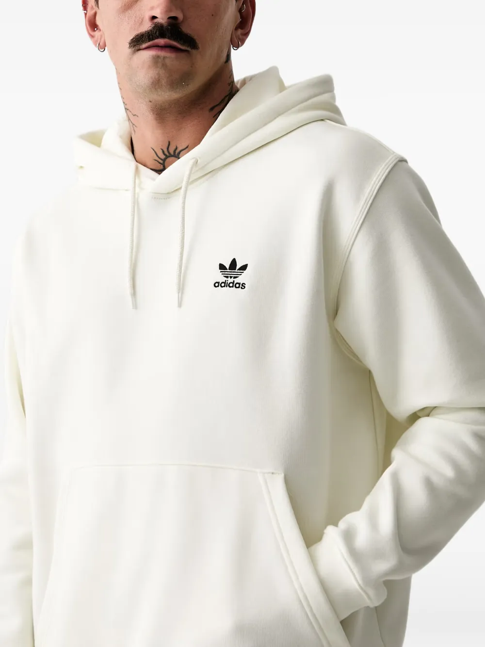 adidas logo-embroidered drawstring hoodie Beige