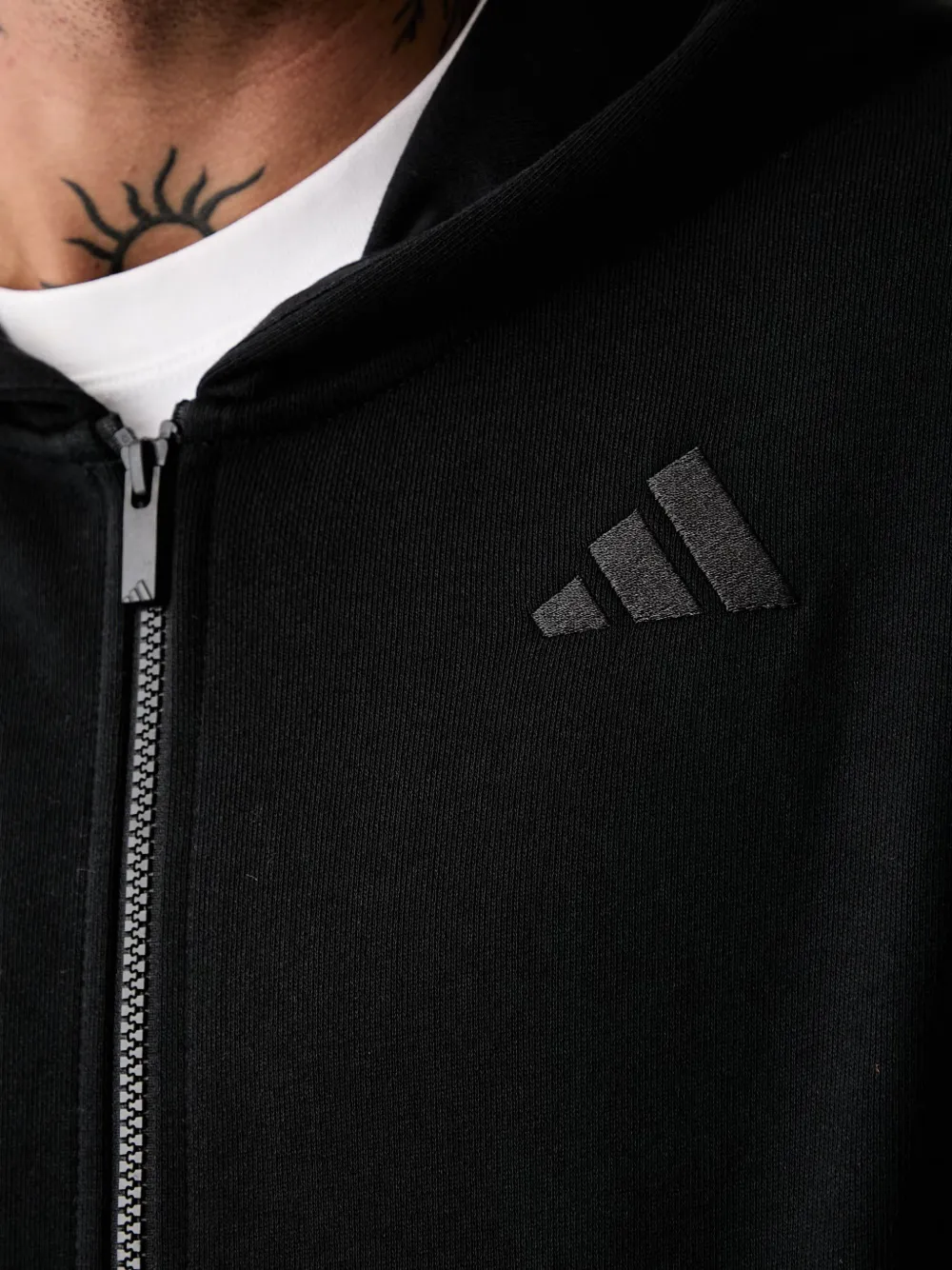 adidas logo-embroidered zip-up hoodie Zwart