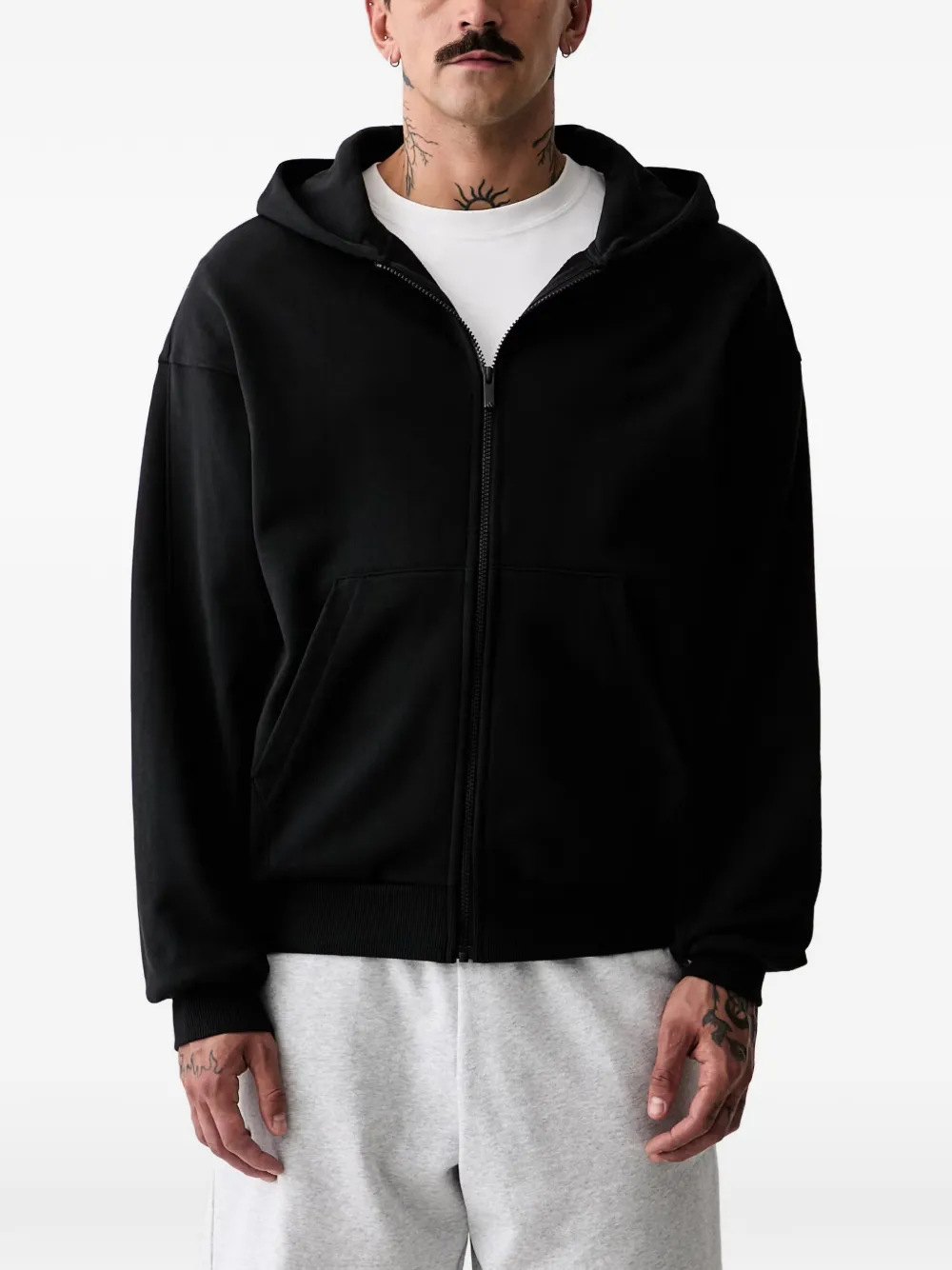 adidas logo-embroidered zip-up hoodie - Nero