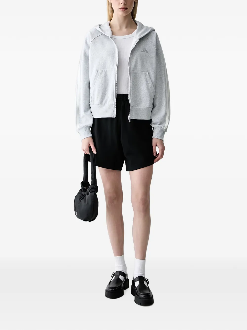 adidas logo-embroidered zip-up hoodie Grijs