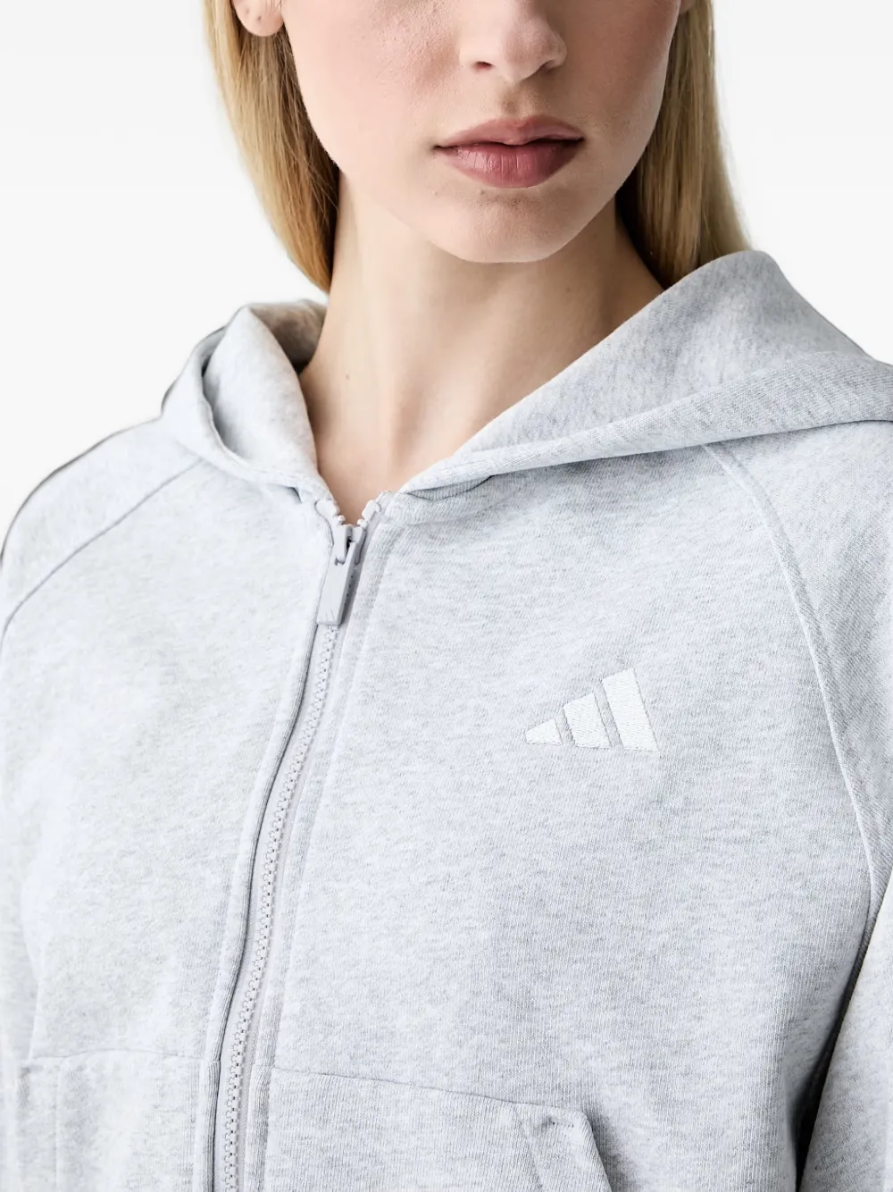 adidas logo-embroidered zip-up hoodie Grijs