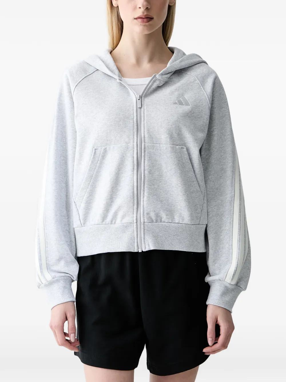 adidas logo-embroidered zip-up hoodie - Grigio