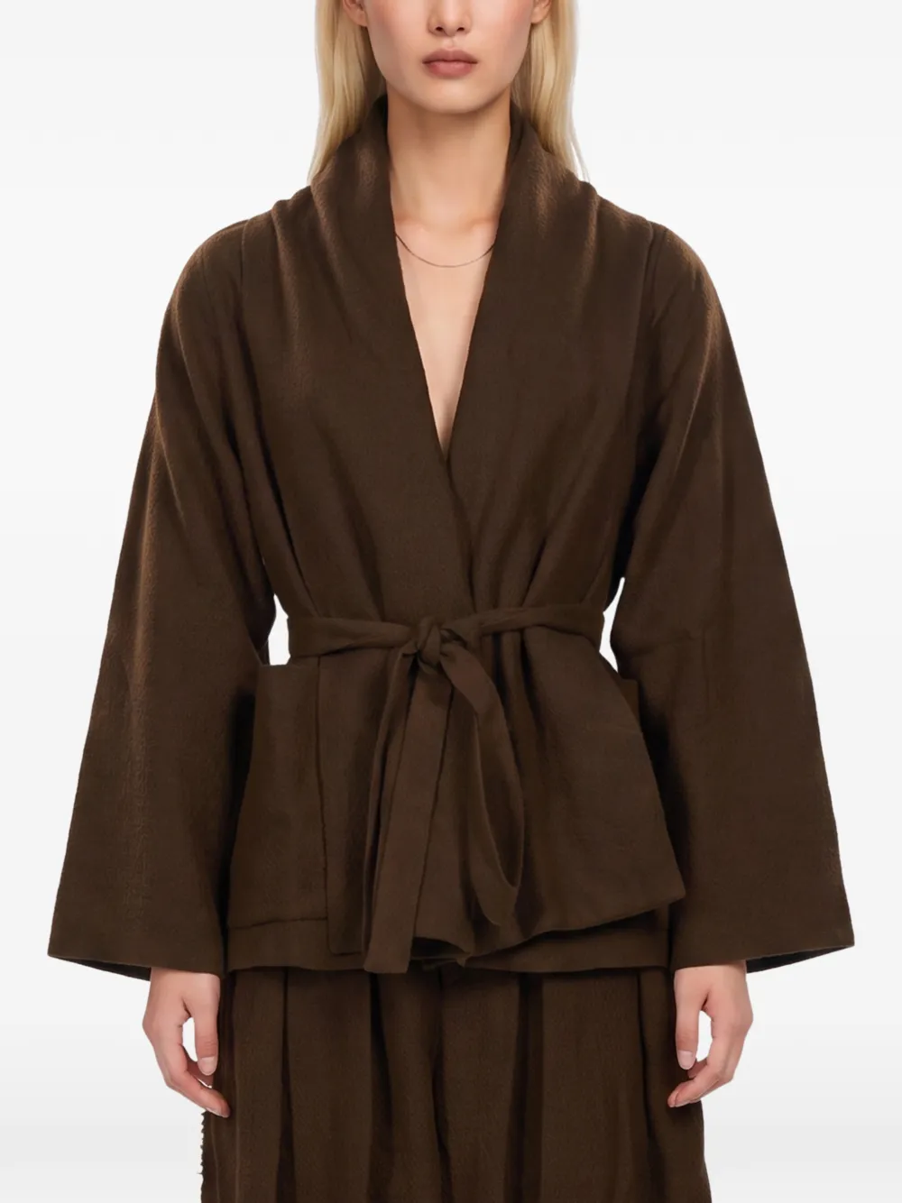 Uma Wang belted shawl-collar jacket Bruin
