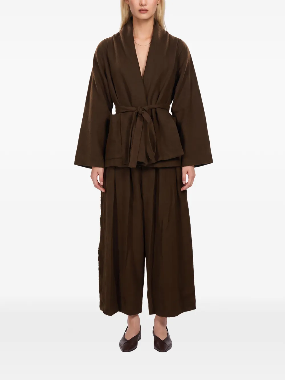 Uma Wang belted shawl-collar jacket Bruin