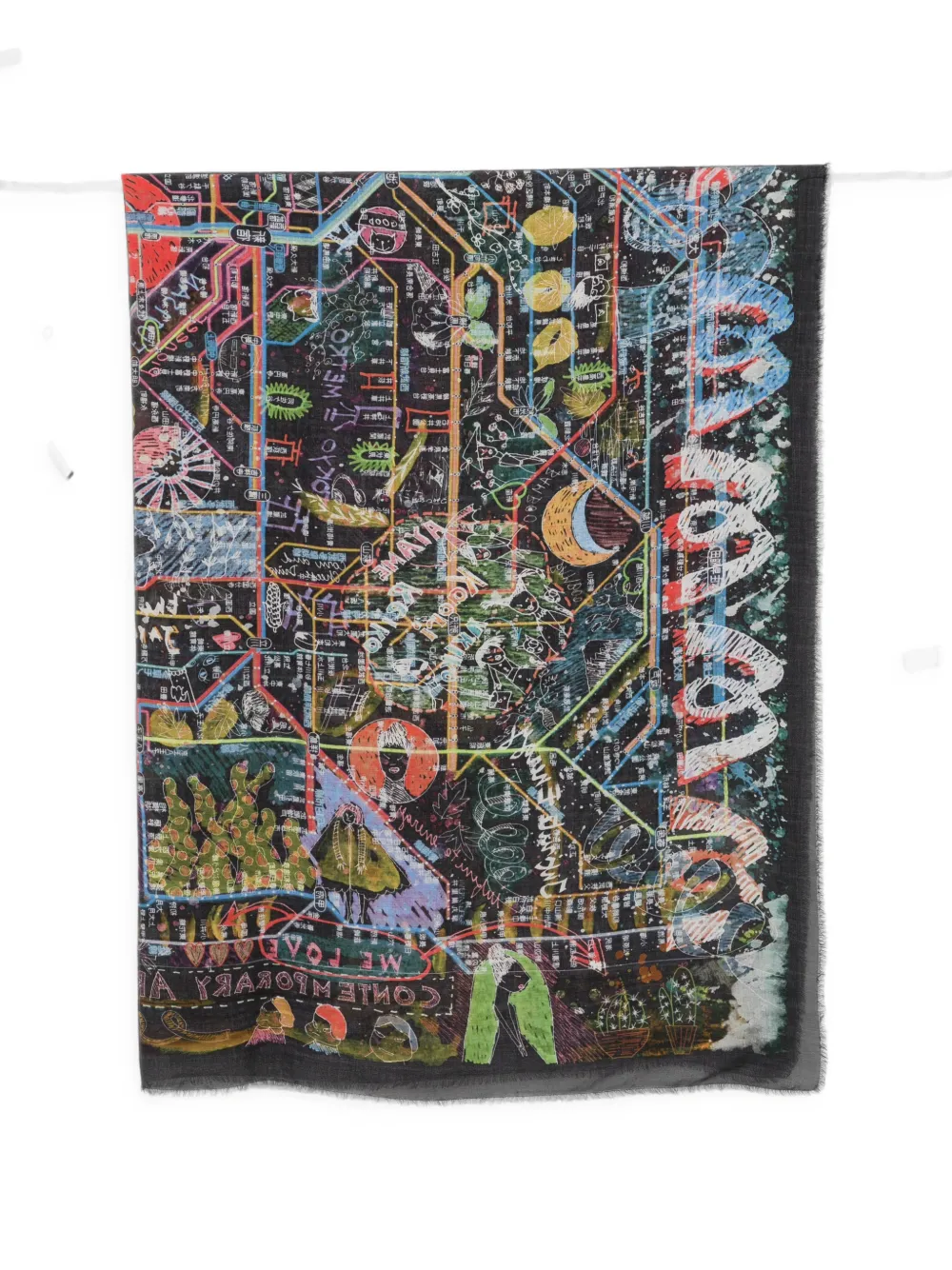 Faliero Sarti graphic-print frayed scarf - Schwarz