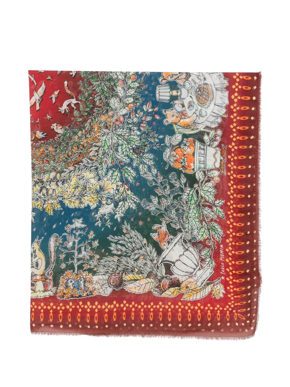 Faliero Sarti graphic-print frayed scarf - Rosso