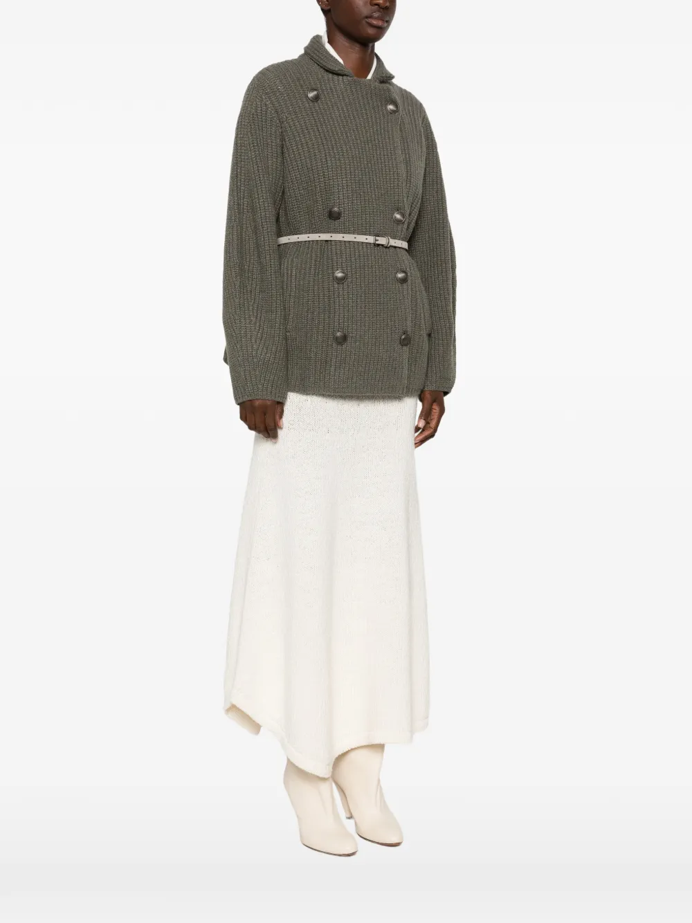Brunello Cucinelli Ribgebreid vest met dubbele rij knopen Groen