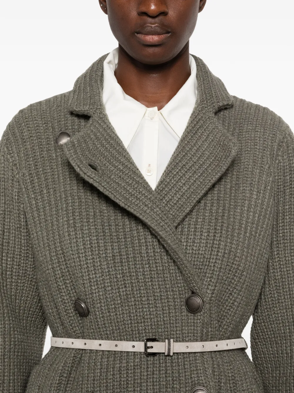 Brunello Cucinelli Ribgebreid vest met dubbele rij knopen Groen