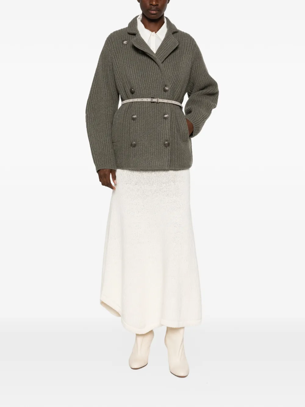 Brunello Cucinelli Ribgebreid vest met dubbele rij knopen Groen
