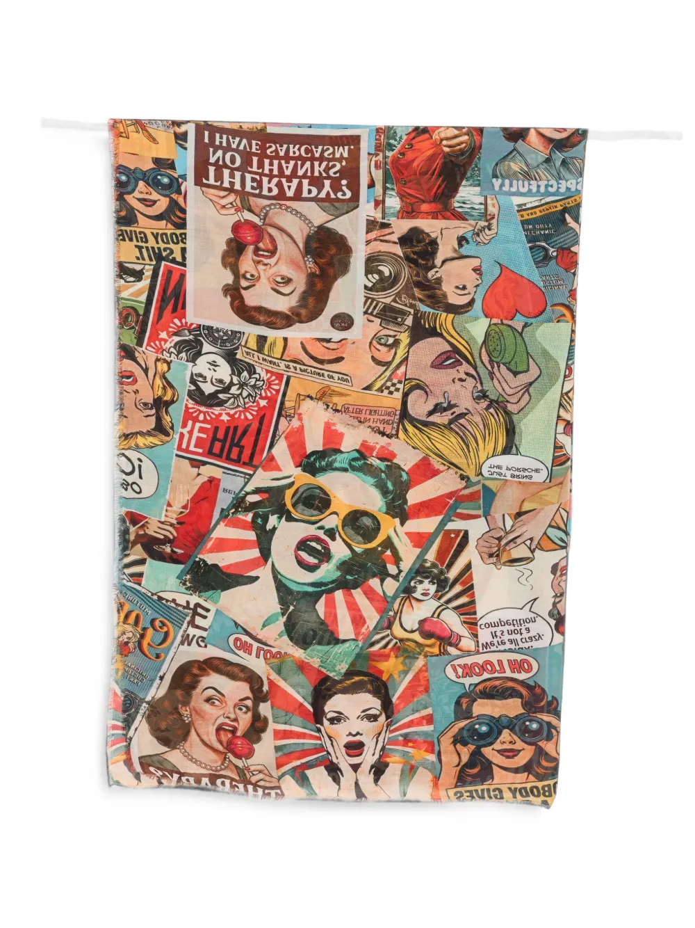 Faliero Sarti comic-print frayed scarf - Blau