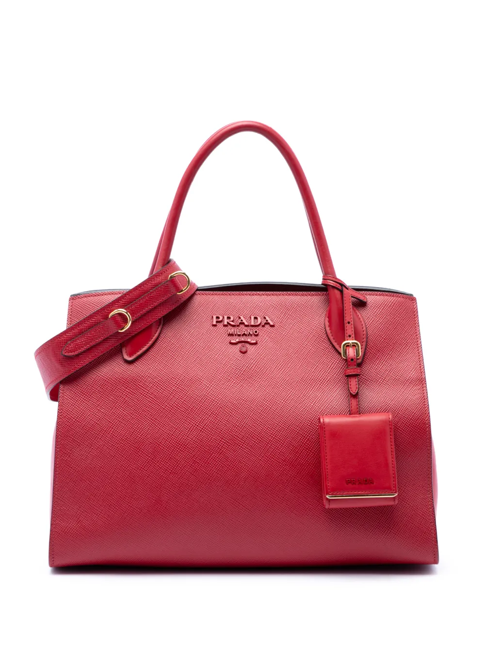 Prada Pre-Owned 2010-2026 Medium Saffiano Cuir Monochrome Top Handle Tote satchel - Rot