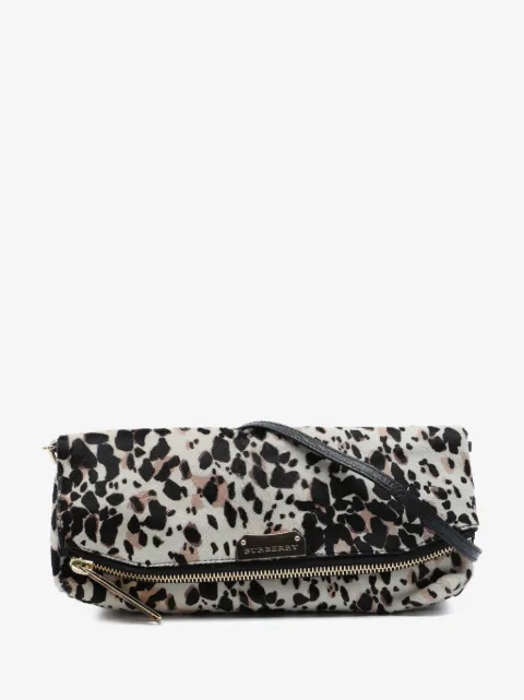 Burberry Pre-Owned 2000-2017 Leopard Printed Calf Hair Fold Over Clutch with Strap crossbody bag
