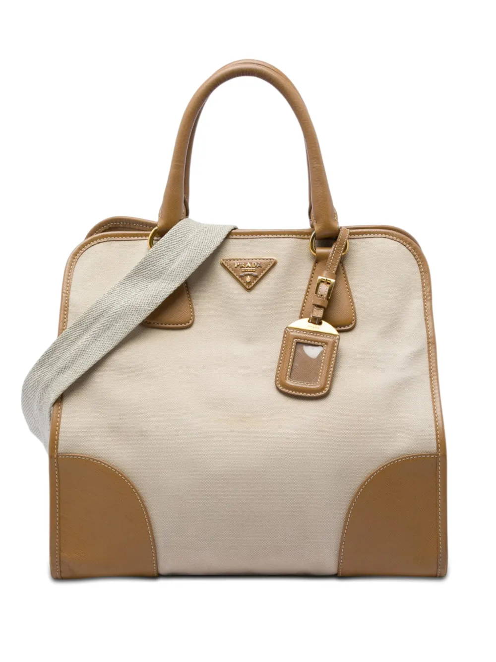 Prada Pre-Owned 2010-2026 Saffiano Trimmed Canvas Canapa satchel - Braun