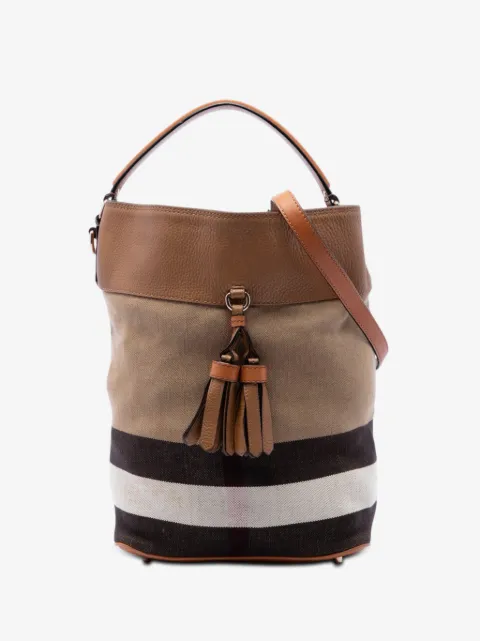 Burberry Pre-Owned 2000-2017 Medium Mega Check Canvas and Grained Calfskin Ashby Tassel Bucket Bag satchel