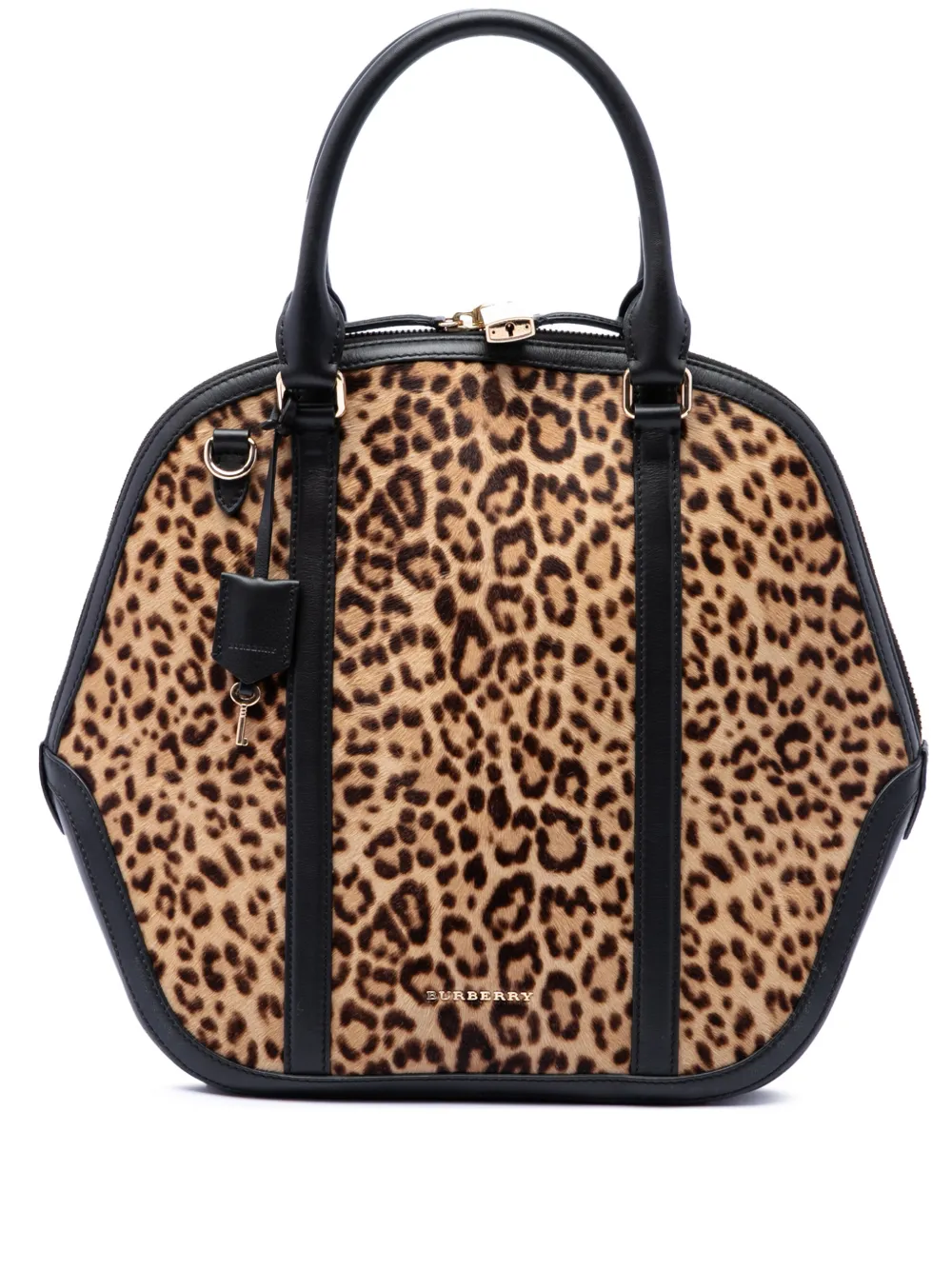 Burberry Pre-Owned 2000-2017 Large Pony Hair Leopard Print Orchard Bowling Bag satchel - Marrone