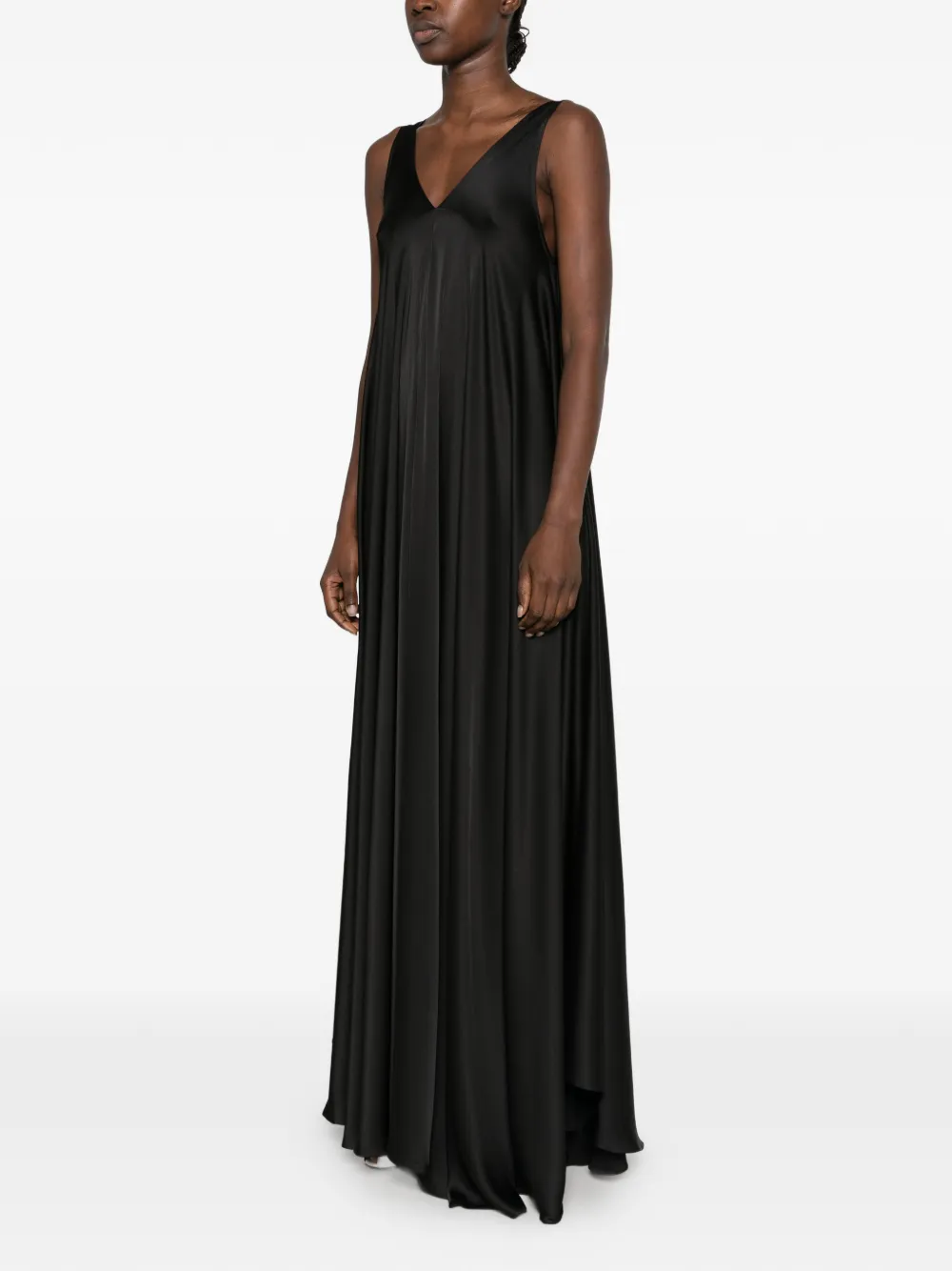 SILKYLICIOUS Sun satin-finish pleated maxi dress Zwart