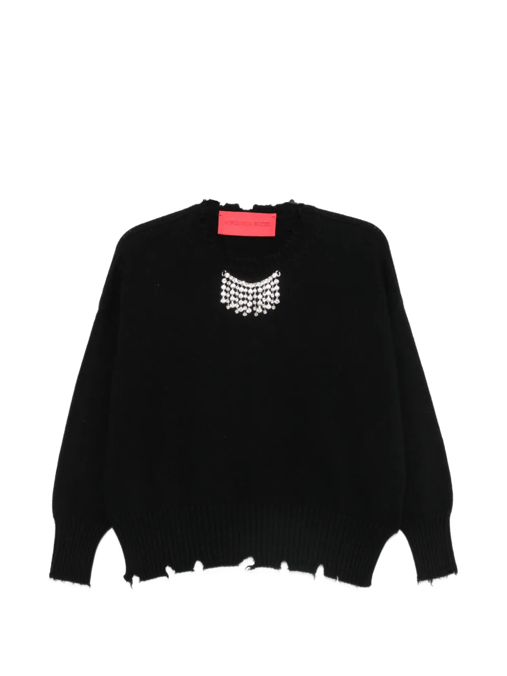 VIRGINIA BIZZI crystal-embellished distressed-effect sweater