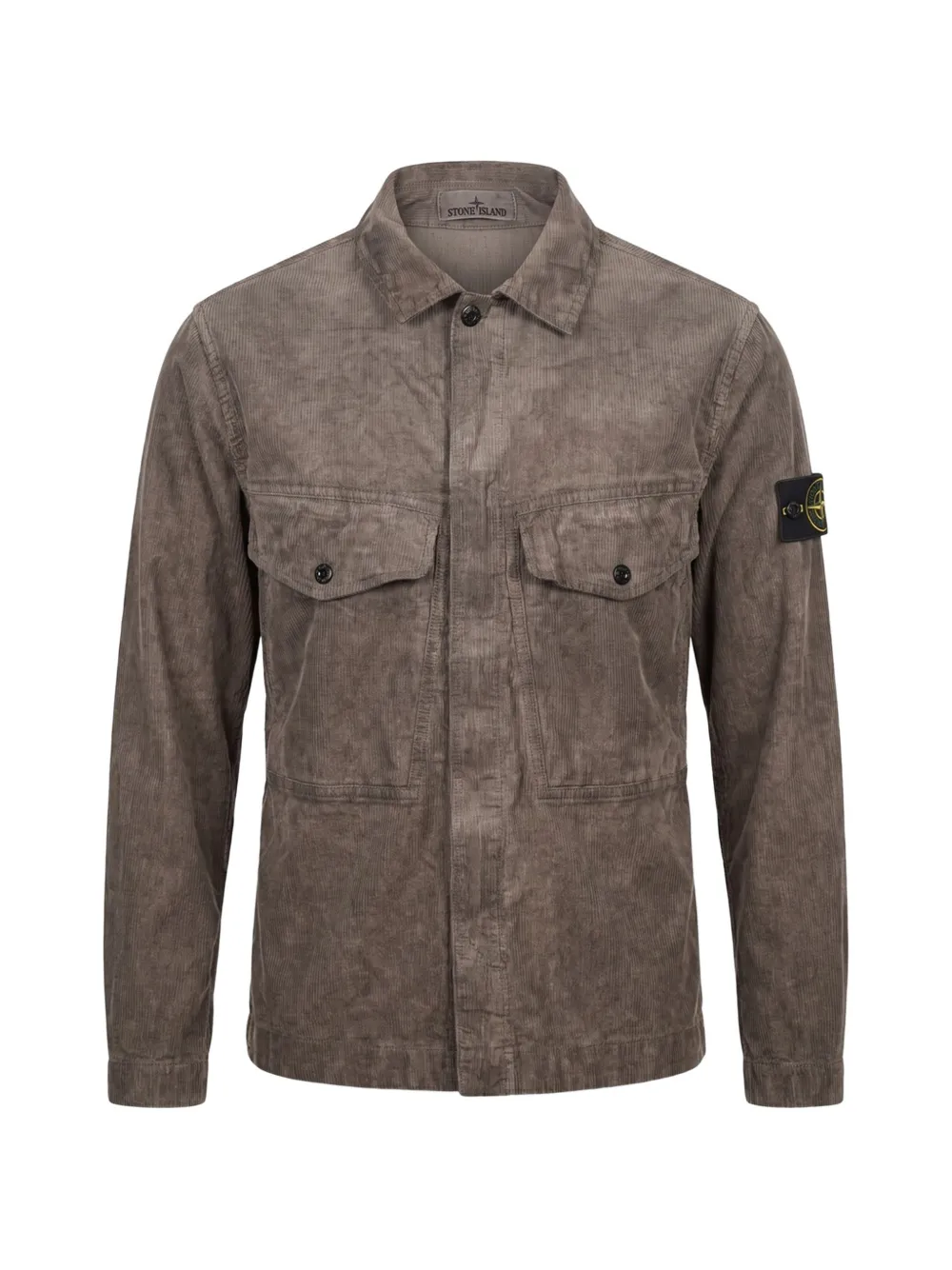 Stone Island corduroy terra-effect regular-fit zip-up overshirt with chest pockets - Marrone