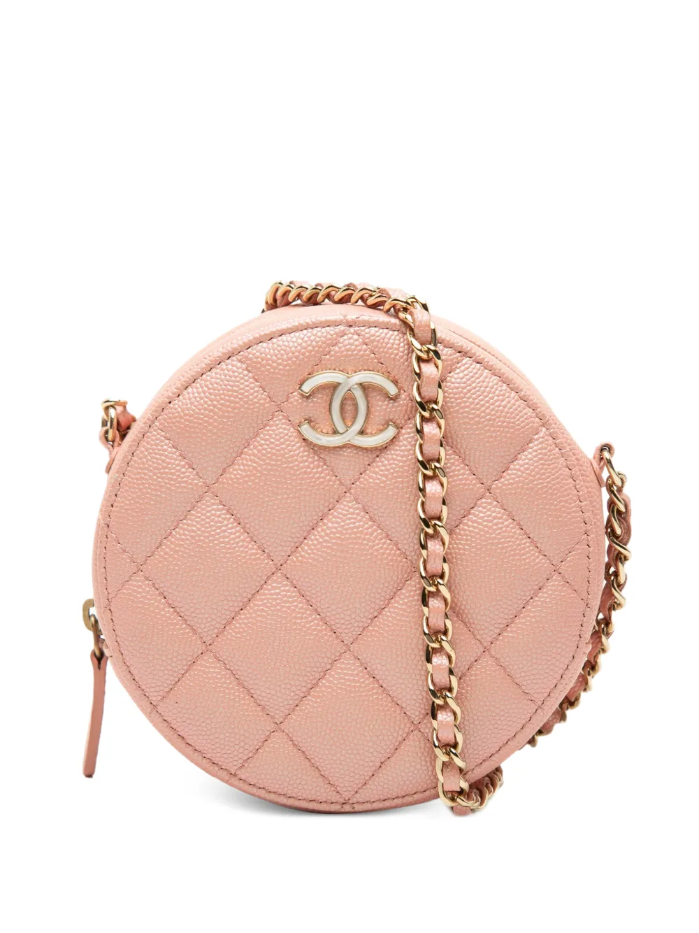 CHANEL Pre-Owned 2019 CC Quilted Iridescent Caviar Round Clutch With Chain crossbody bag - Rosa