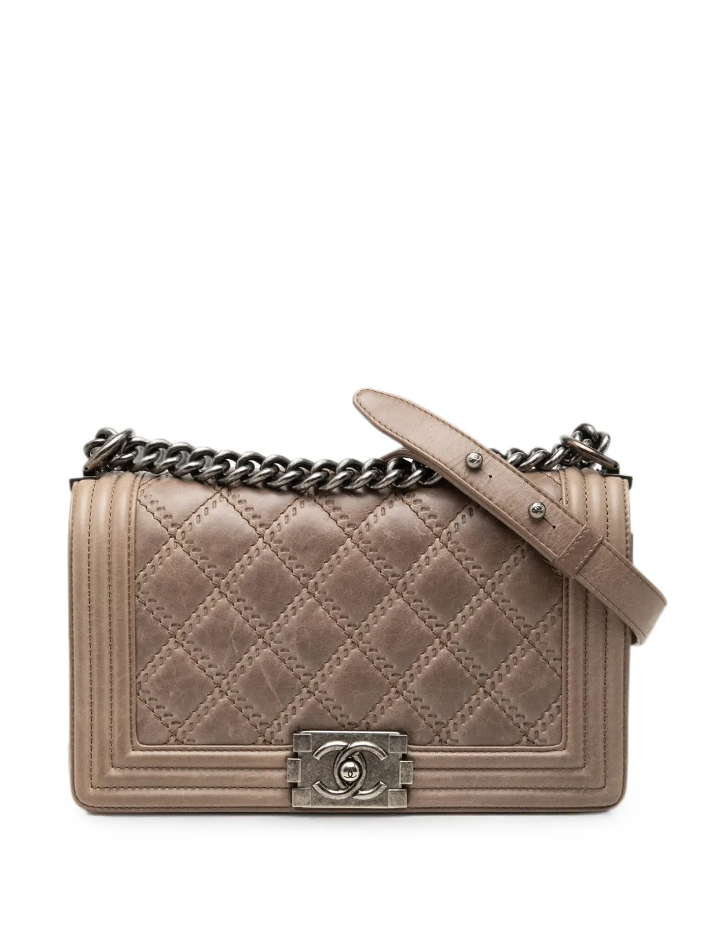 CHANEL Pre-Owned 2013-2014 Old Medium Aged Calfskin Double Stitch Boy Flap crossbody bag - Braun