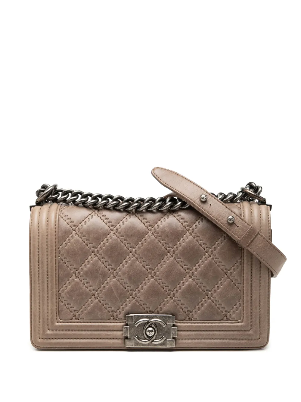 CHANEL Pre-Owned 2013-2014 Old Medium Aged Calfskin Double Stitch Boy Flap crossbody bag - Brown