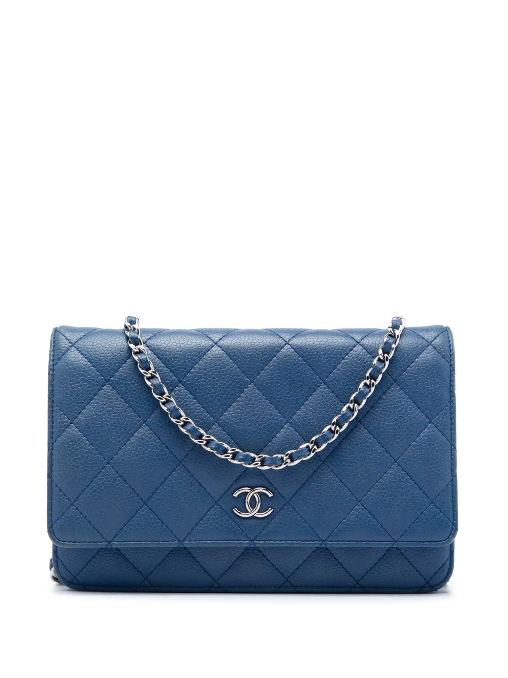 CHANEL Pre-Owned 2008-2009 CC Quilted Caviar Wallet on Chain crossbody bag - Blu